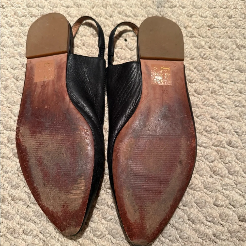 Madewell Black Leather Pointed Slingback Flats